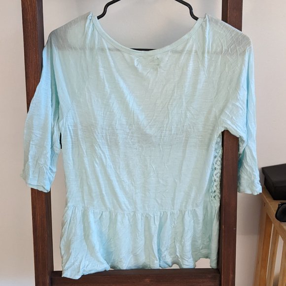 Hollister Lace Light Turquoise Top with Tassels and 3/4 Length Sleeves - Picture 5 of 7